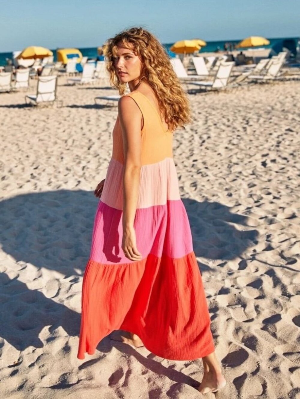 Marine Layer Corrine Double Cloth Gauze Tiered Colorblock Maxi Dress